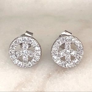 925 Sterling Silver CZ Peace Sign Earrings